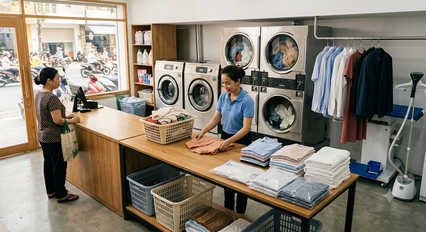 Dịch vụ giặt sấy dân dụng và giặt ủi lấy ngay
